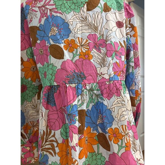 Tuckernuck Wild Rhapsody Floral Retro Baskin Print Cotton Top Tie Neck XL New - Picture 10 of 14